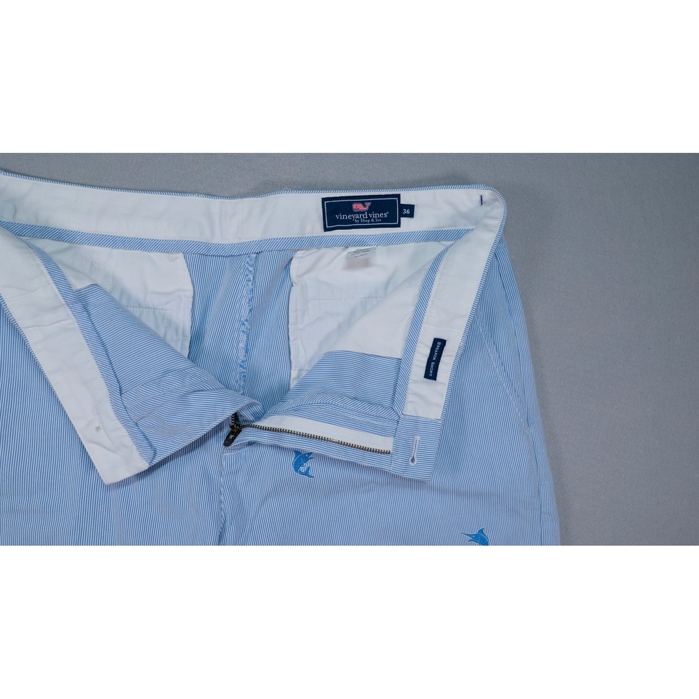 Vineyard Vines Mens 36 Seersucker Marlin Embroidered Chino Shorts Preppy Coastal - Picture 2 of 10